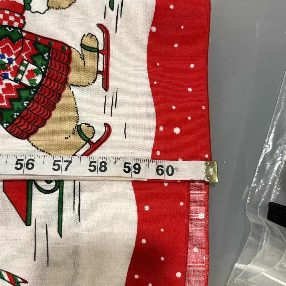 Vtg Christmas Tablecloth Oval 60x84 Bears Sledding Skating Red‎ Holiday Sunweave